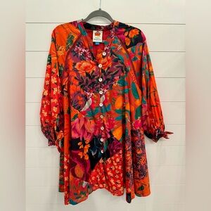 Women’s FARM RIO Mini Shirt Dress Vibrant Floral Medium EEUC!